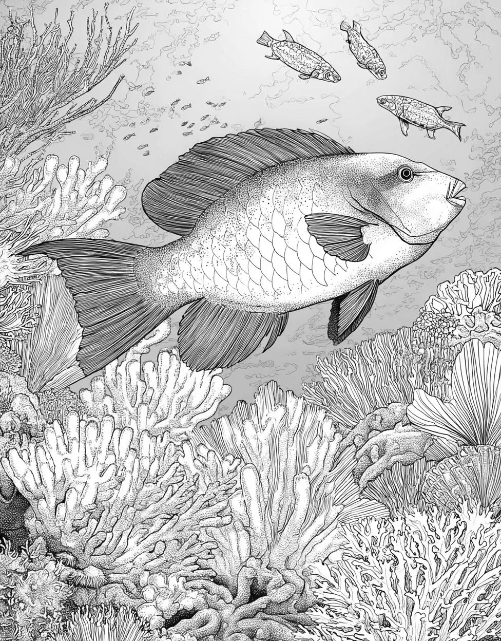 Vibrant Parrotfish Art Adventures, Relaxation Color Book, Ocean Life Colouring Pages for Adults, Parrotfish Coloring, Free Color Pages Printable main 9