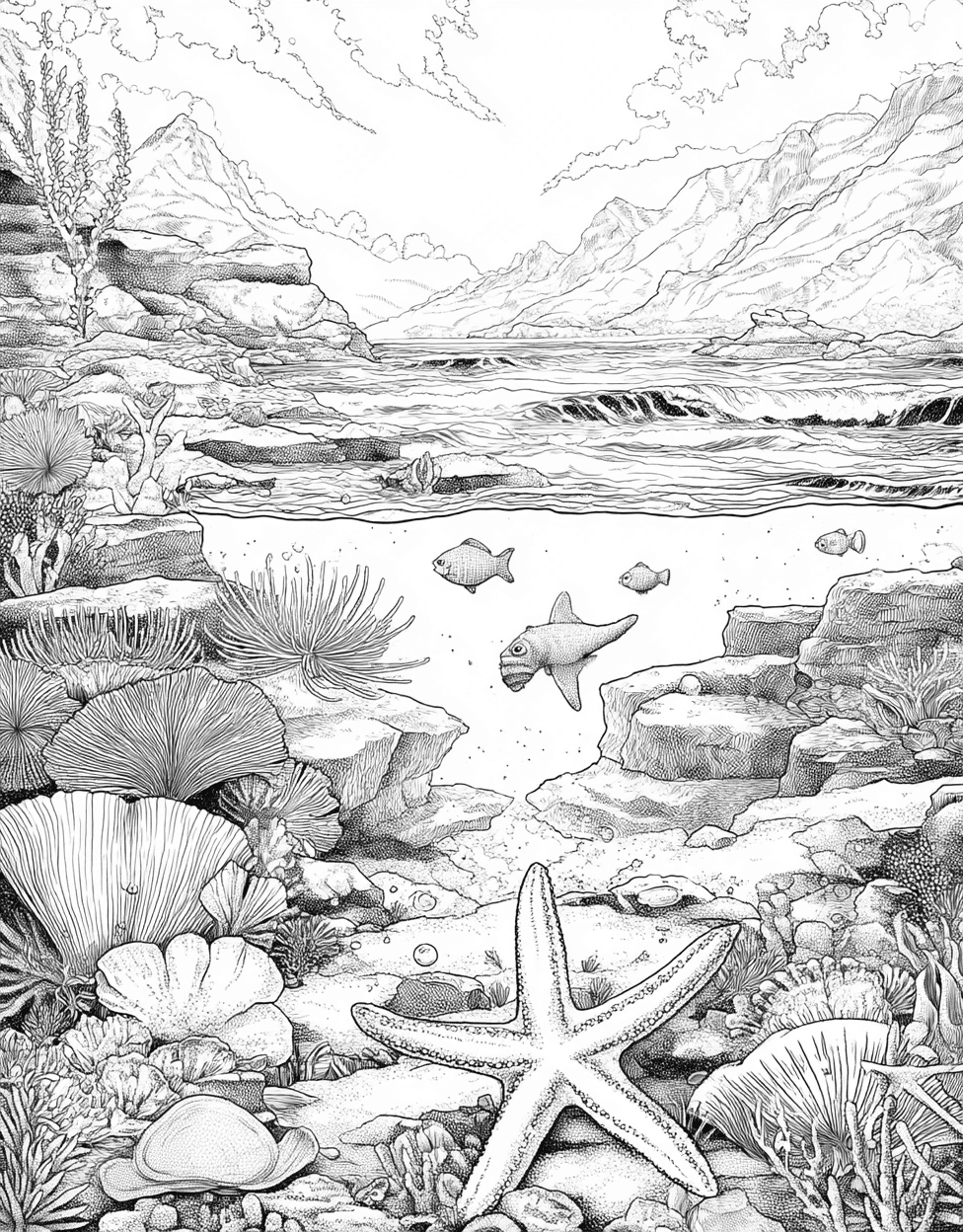 Tide Pool Coloring, Advanced Free Printable Coloring Pages for Children, Tide Pool Wonders Art Awaits, Relaxation Color Book, Ocean Life Colouring Pages for Teen main 8