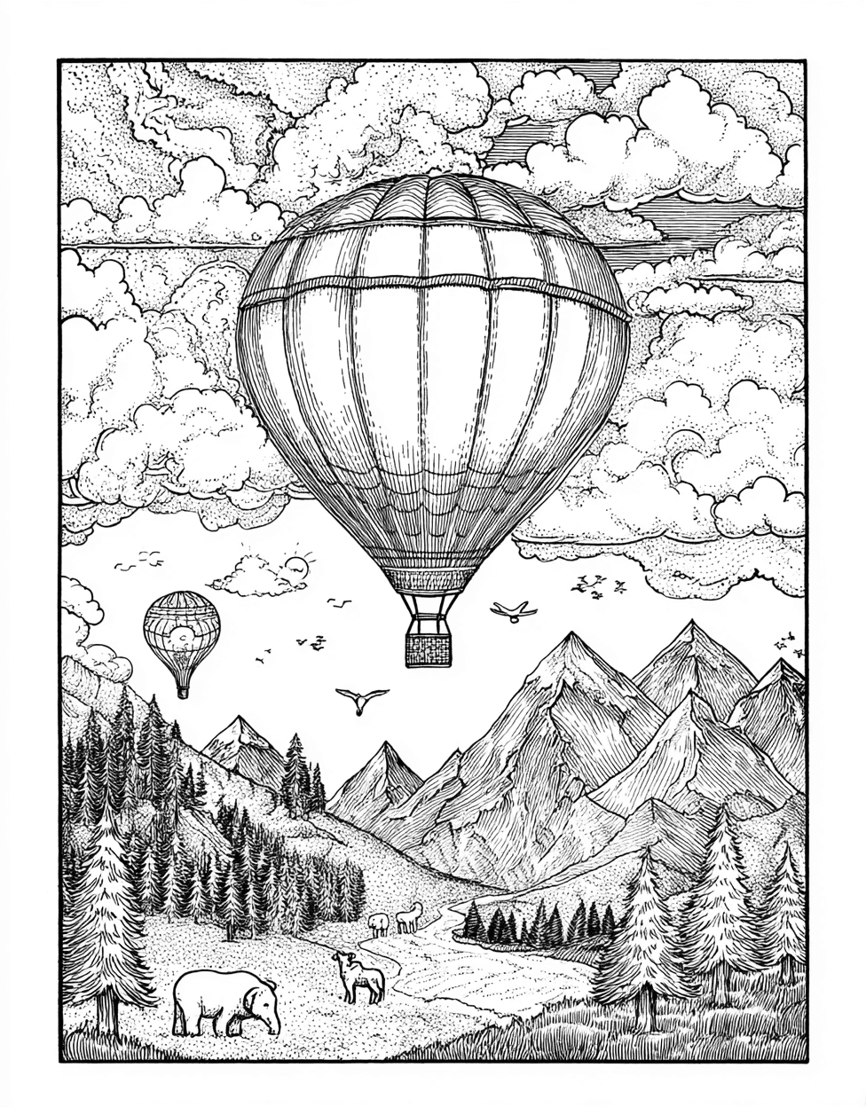 Hotairballoon Coloring, Skyward Dreams Hot Air Balloon Designs, Free Printable Girly Coloring Pages, Relaxation Color Book, Adventure Colouring Pages for Womens main 8