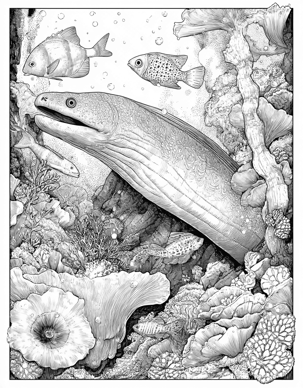 Free Coloring Book Pages for Adults, Relaxation Color Book, Ocean Life Colouring Pages for Women, Moray Eel Coloring, Moray Eel Art Dive into Creative Fun main 8