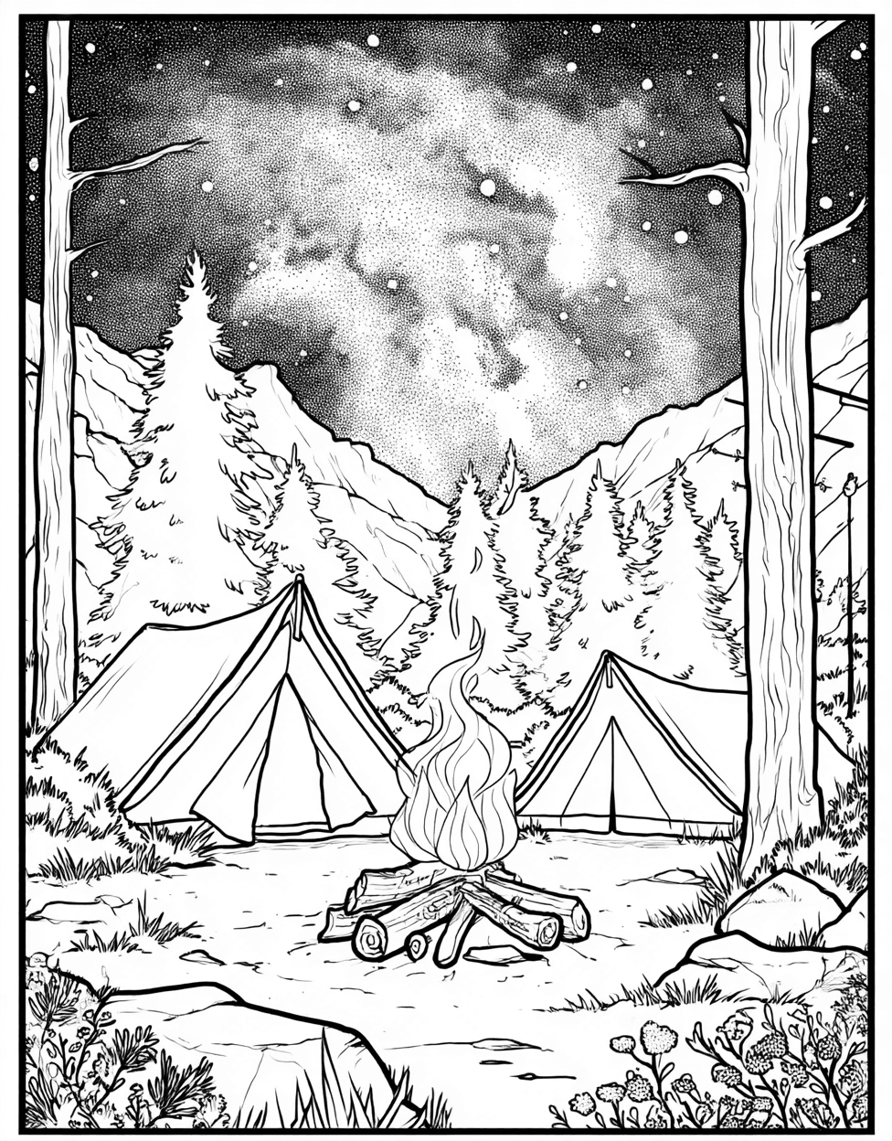 Coloring Pages for Adults Free Printable, Bivouac Bliss Natures Sketch Adventure, Bivouac Coloring, Relaxation Color Book, Adventure Colouring Pages for Adult main 8
