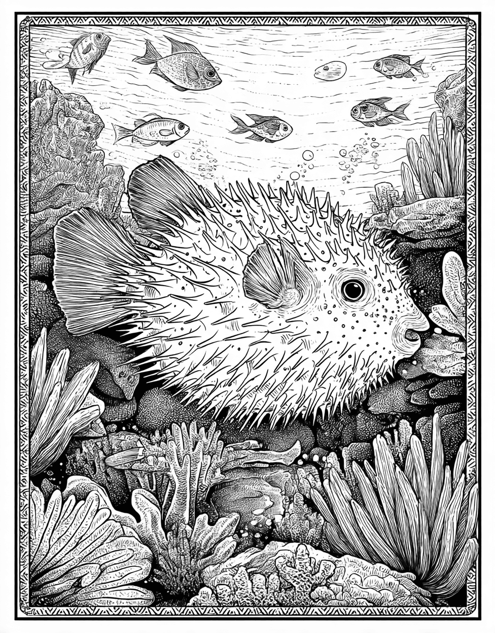 Pufferfish Coloring, Free Printable Girly Coloring Pages, Pufferfish Patterns Dive into Creativity, Relaxation Color Book, Ocean Life Colouring Pages for Women main 9