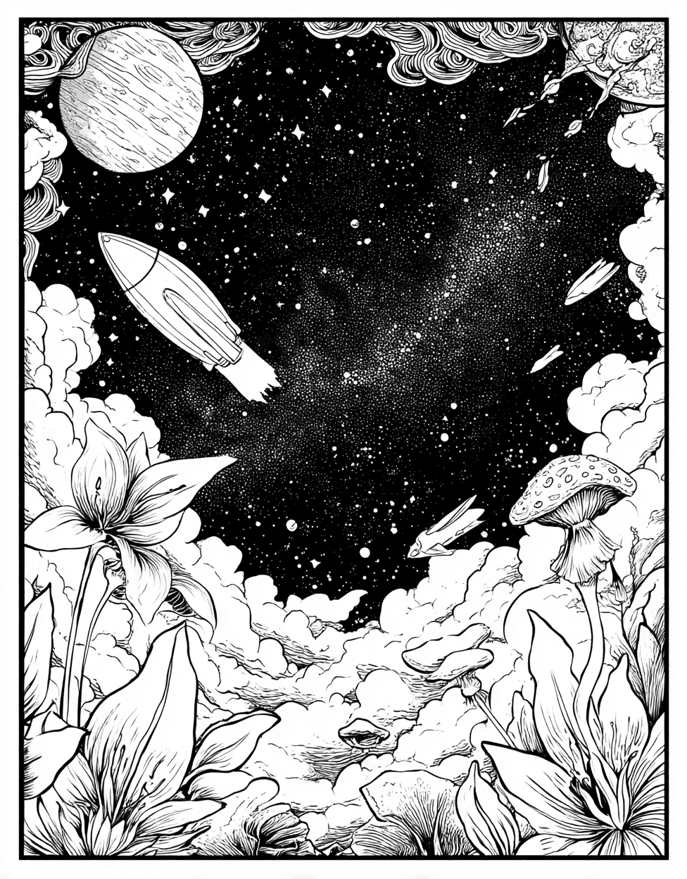Free Printable Coloring Pages, Stress Relief Color Book, Adventure Colouring Pages for Teen, Coloring Printable Star Complications, Starry Nights Celestial Art Adventures main 9