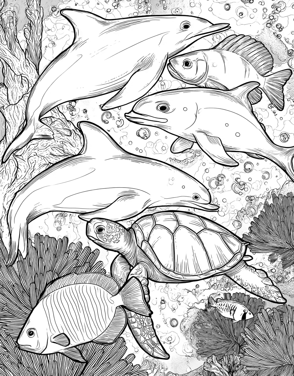 Underwater Wonders Ocean Creature Art Fun, Relaxation Color Book, Cute Characters Colouring Pages for Womens, Coloring Pages for Adults Free Printable, Ocean Creature Coloring main 9