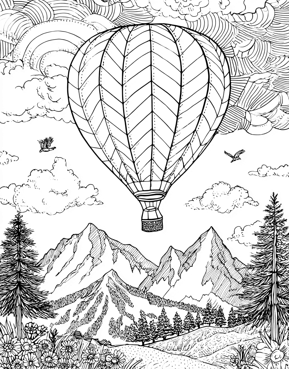 Hotairballoon Coloring, Skyward Dreams Hot Air Balloon Designs, Free Printable Girly Coloring Pages, Relaxation Color Book, Adventure Colouring Pages for Womens main 9