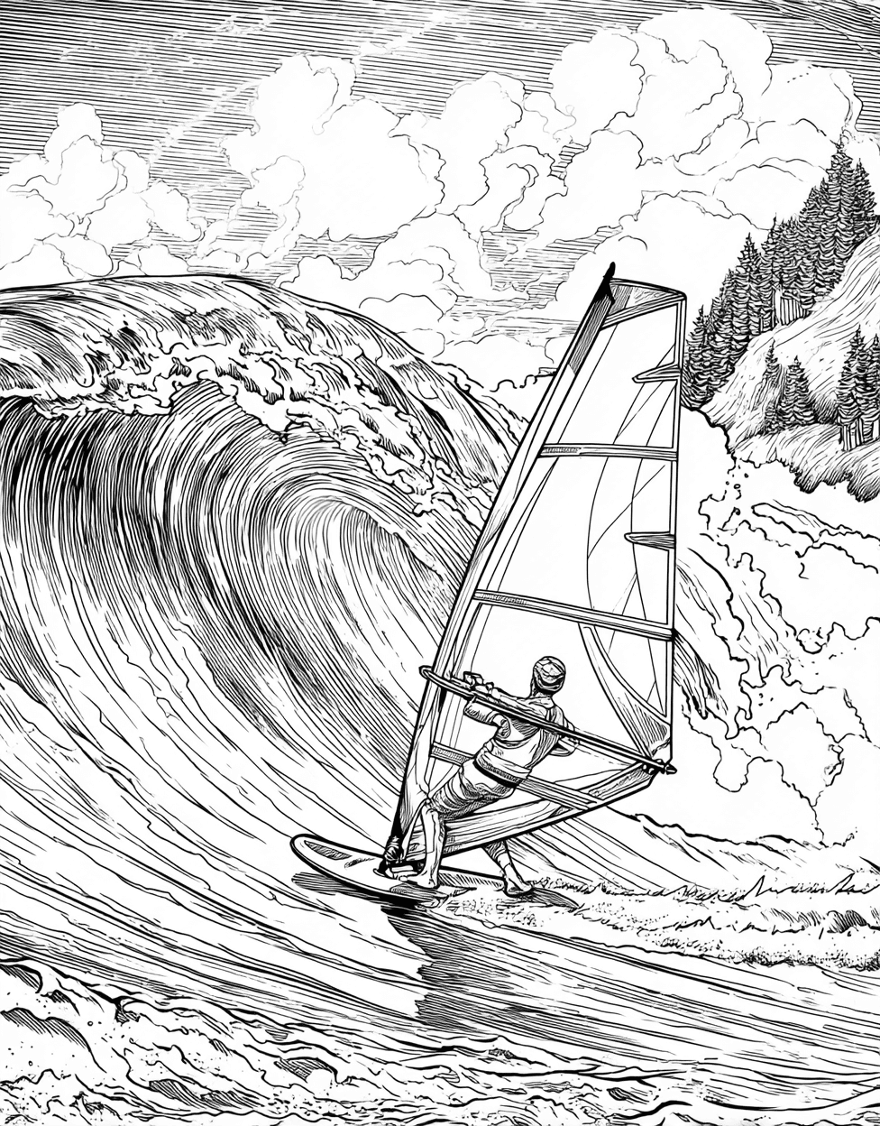 Relaxation Color Book, Adventure Colouring Pages for Adults, Coloring Pages Pdf Free, Windsurfing Coloring, Ride the Waves Windsurfing Art Adventure main 9