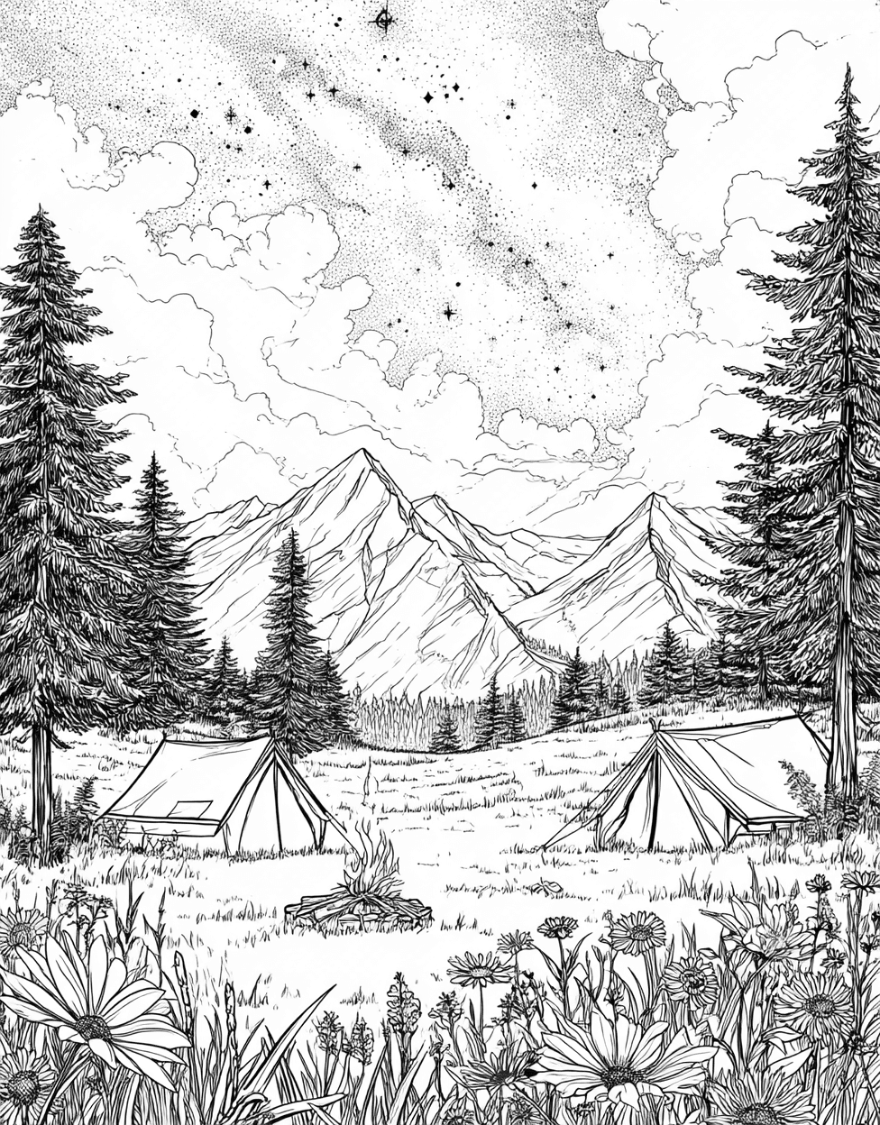 Coloring Pages for Adults Free Printable, Bivouac Bliss Natures Sketch Adventure, Bivouac Coloring, Relaxation Color Book, Adventure Colouring Pages for Adult main 9