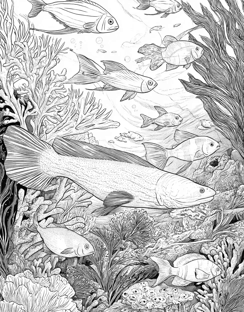 Free Coloring Book Pages for Adults, Relaxation Color Book, Ocean Life Colouring Pages for Women, Moray Eel Coloring, Moray Eel Art Dive into Creative Fun main 9
