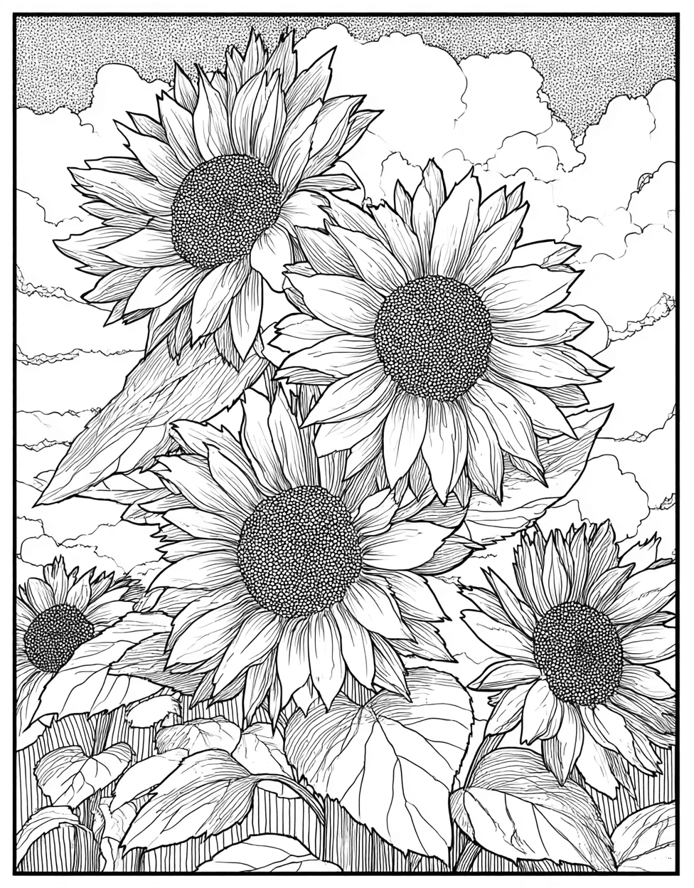 Coloring Pages for Adults Free, Sunflower Art a Burst of Colorful Joy, Stress Relief Color Book, Seasonal Colouring Pages for Adult, Coloring Adult Realistic Sunflower main 1