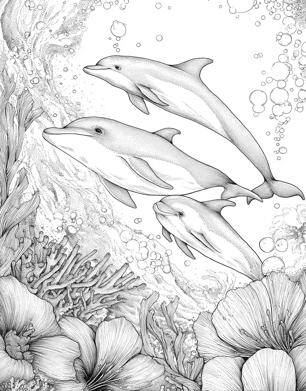 Coloring Pages for Adults Free Printable, Relaxation Color Book, Animals Colouring Pages for Teens, Dolphin Dreams Splash of Imagination, Coloring Printable Rainbow Dolphin main 1