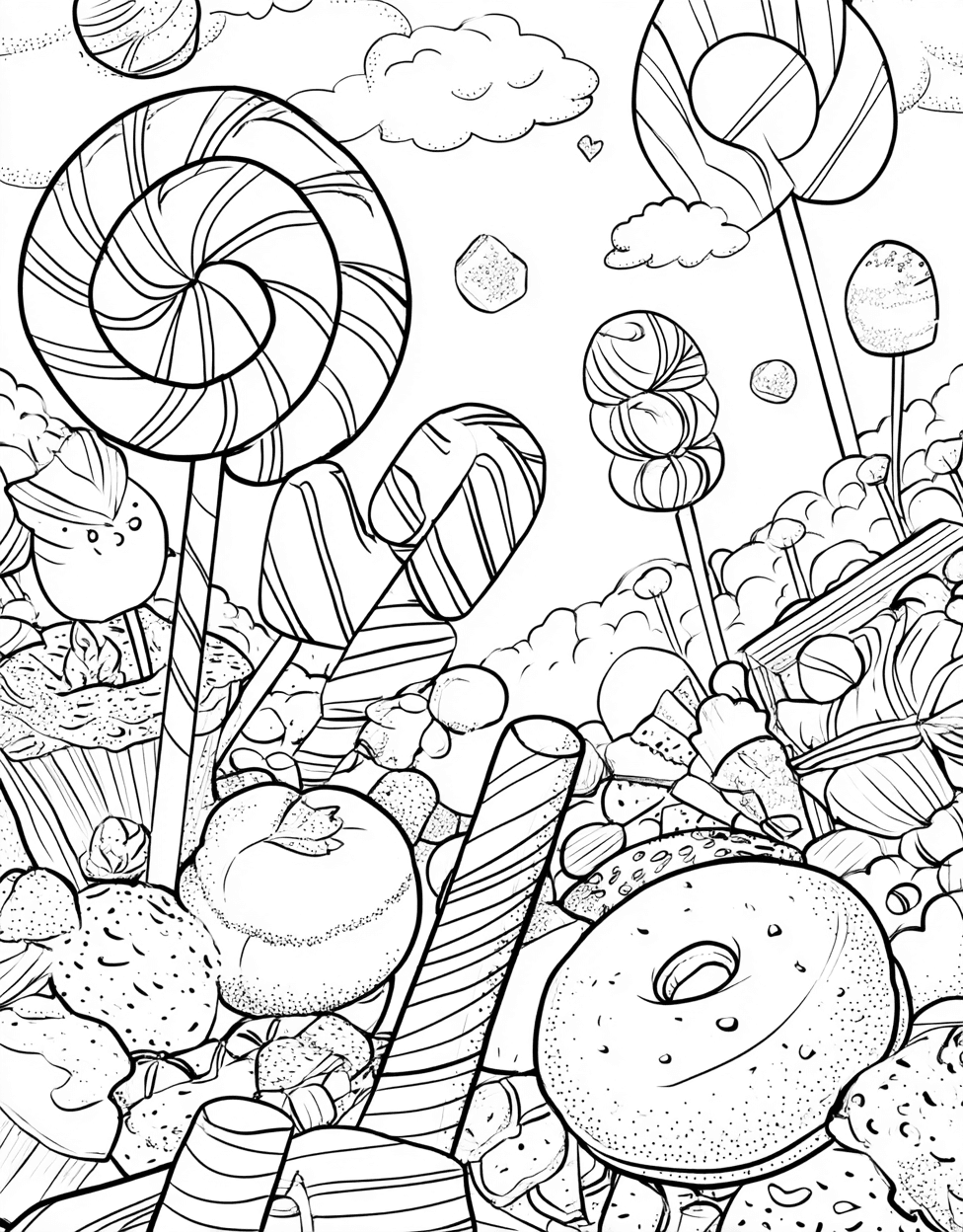 Sweet Treats Candy Fun Awaits, Relaxation Color Book, Food Colouring Pages for Adult, Free Coloring Pages Pdf Format, Coloring Christmas Gingerbread Candy main 1