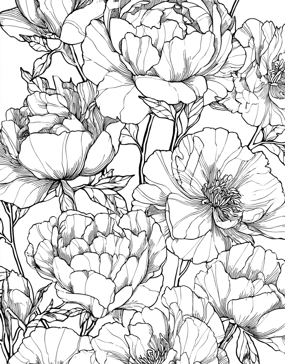 Blooming Rose Designs for Artistic Minds, Stress Relief Color Book, Flowers Colouring Pages for Adults, Free Printable Girly Coloring Pages, Coloring Flowers Rose Complications main 1