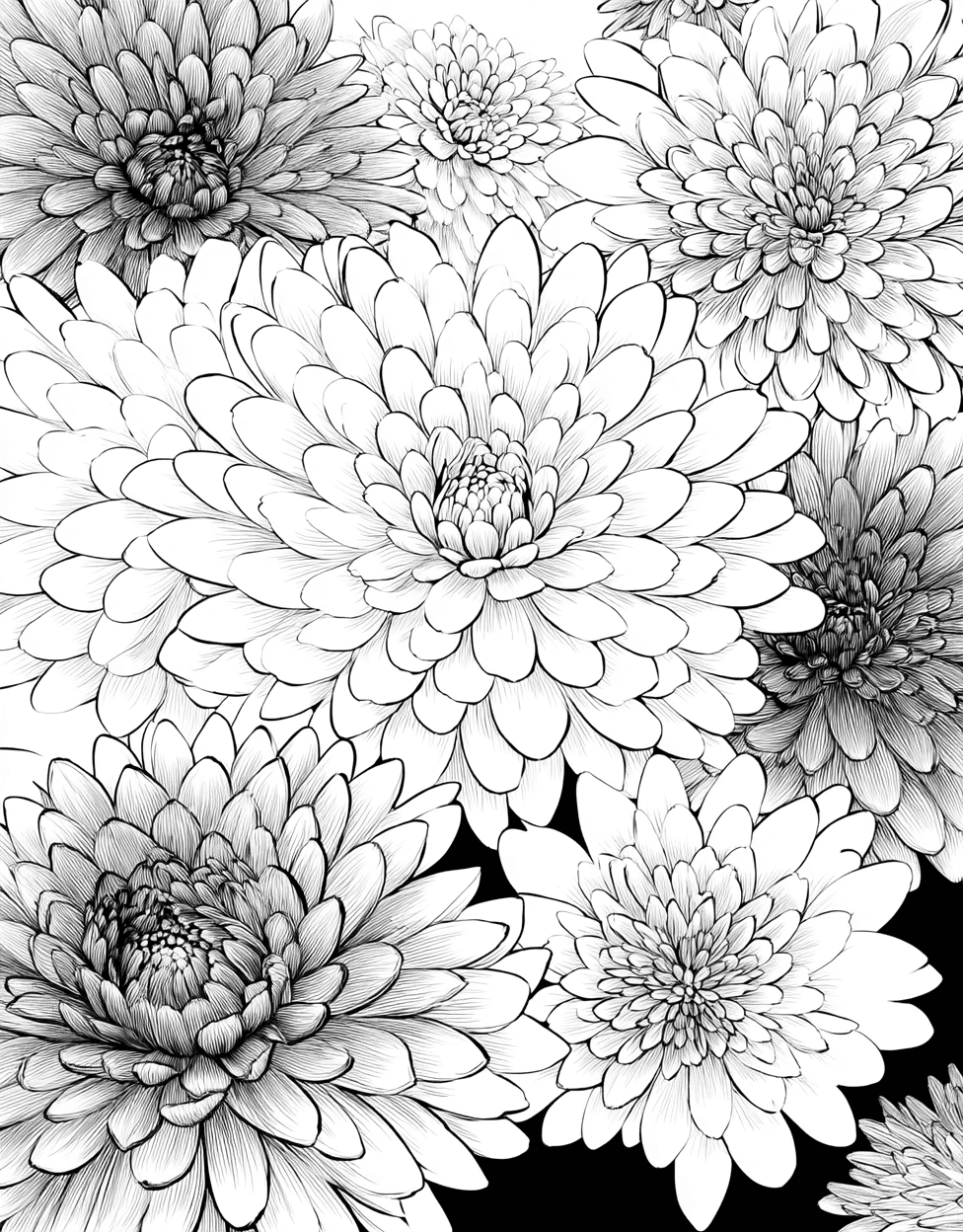 Chrysanthemum Art Blooming Pages Await, Free Printable Coloring Pages, Relaxation Color Book, Flowers Colouring Pages for Adult, Coloring Adult Bird Chrysanthemum main 1