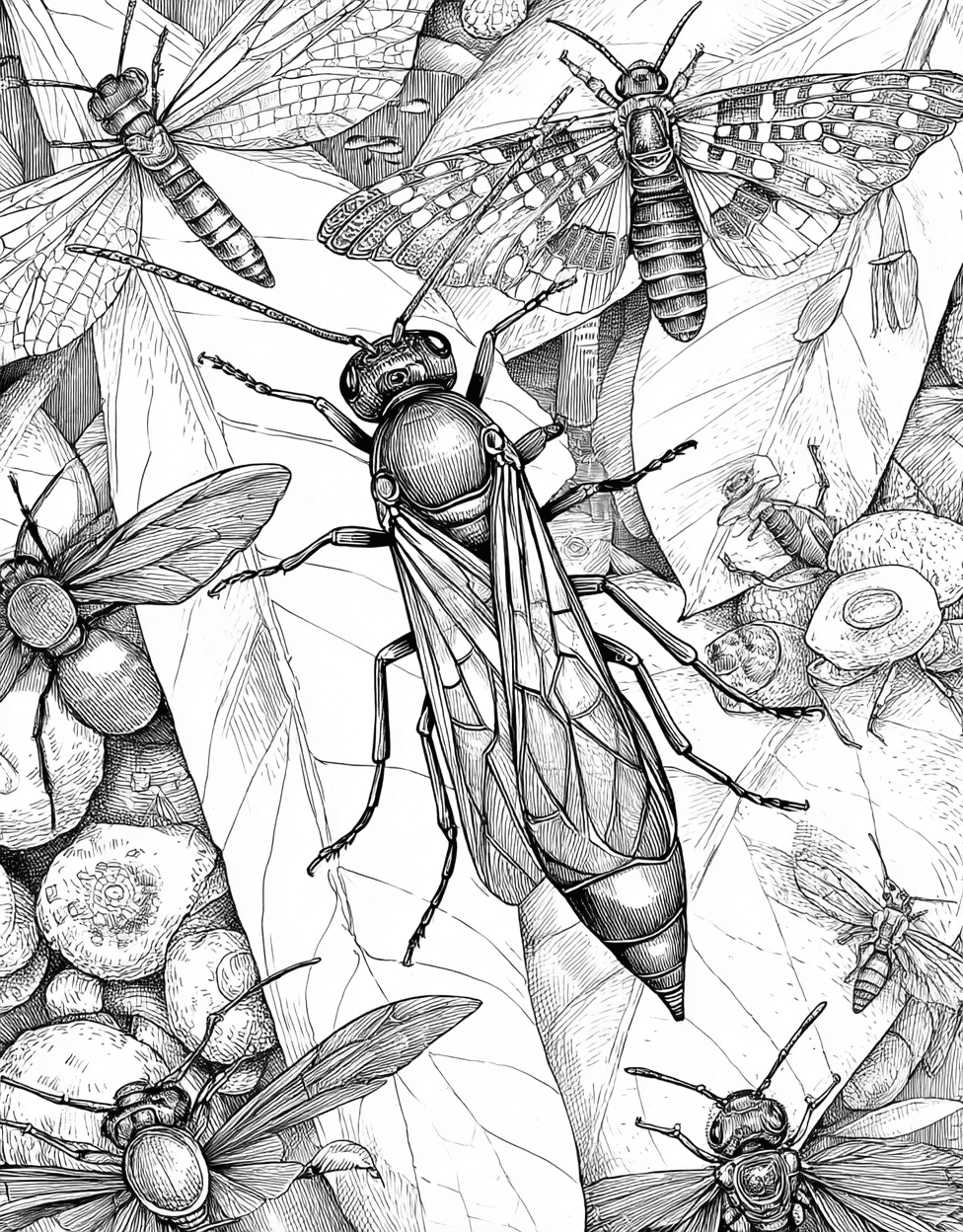 Relaxation Color Book, Insects Colouring Pages for Adult, Adult Coloring Pages Free Printable, Ichneumon Coloring, Ichneumon Art Adventure Natures Intriguing Wasps main 1