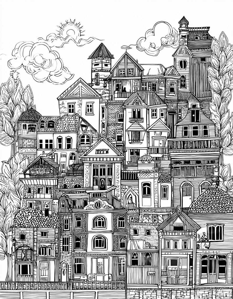 Charming House Designs for Creative Fun, Free Printable Adult Coloring Pages, Coloring Christmas Gingerbread House, Stress Relief Color Book, Buildings Colouring Pages for Women main 1
