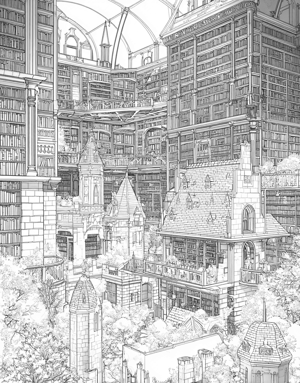 Coloring Pages Printable Free, Artful Pages Library Adventures Await, Relaxation Color Book, Buildings Colouring Pages for Womens, Coloring Valentine Bookmarks Library main 1