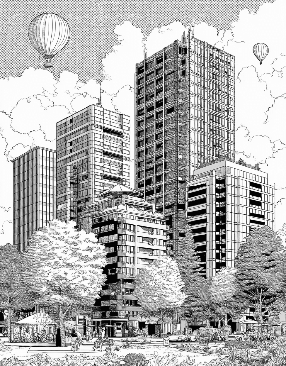 Free Coloring Pages for Adults to Print, Creative Office Doodles to Brighten Your Day, Sticker Registration Temporary Office, Relaxation Color Book, Buildings Colouring Pages for Teens main 1