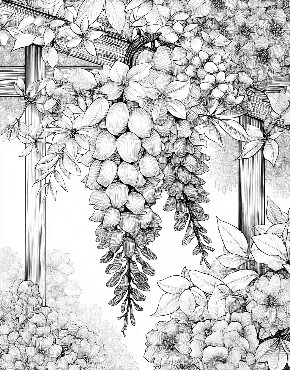 Wisteria Coloring, Wisteria Whimsy Artful Pages Await, Advanced Free Printable Coloring Pages for Children, Stress Relief Color Book, Flowers Colouring Pages for Adult main 1
