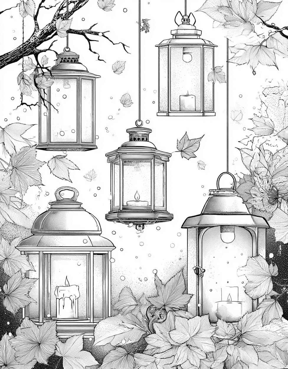Coloring Halloween Scary Lantern, Lantern Dreams a Light in Every Shade, Free Coloring Pages for Adults to Print, Relaxation Color Book, Seasonal Colouring Pages for Teenage main 1