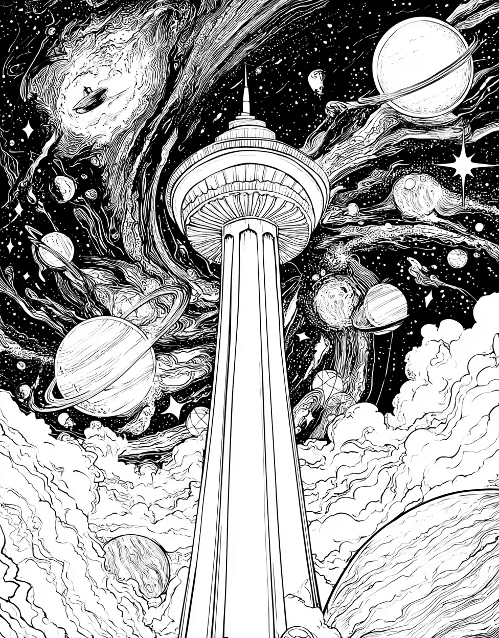 Galactic Beacons Cosmic Art Adventures, Relaxation Color Book, Space Colouring Pages for Adults, Space Beacon Coloring, Free Color Pages for Adults main 1