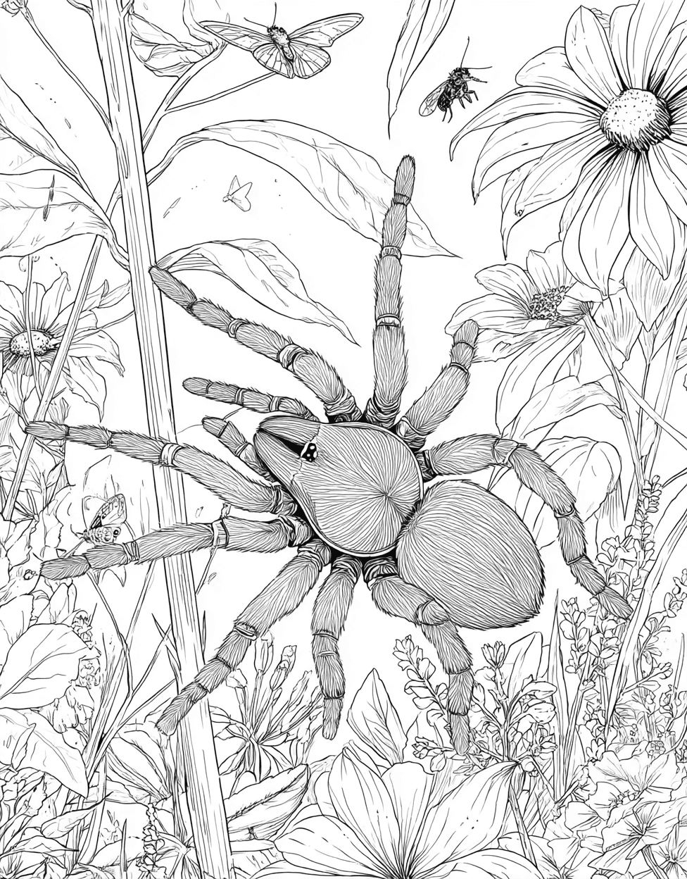 Free Printable Girly Coloring Pages, Tarantula Coloring, Tarantula Art Spider Vibes for Your Imagination, Relaxation Color Book, Nature Colouring Pages for Womens main 1