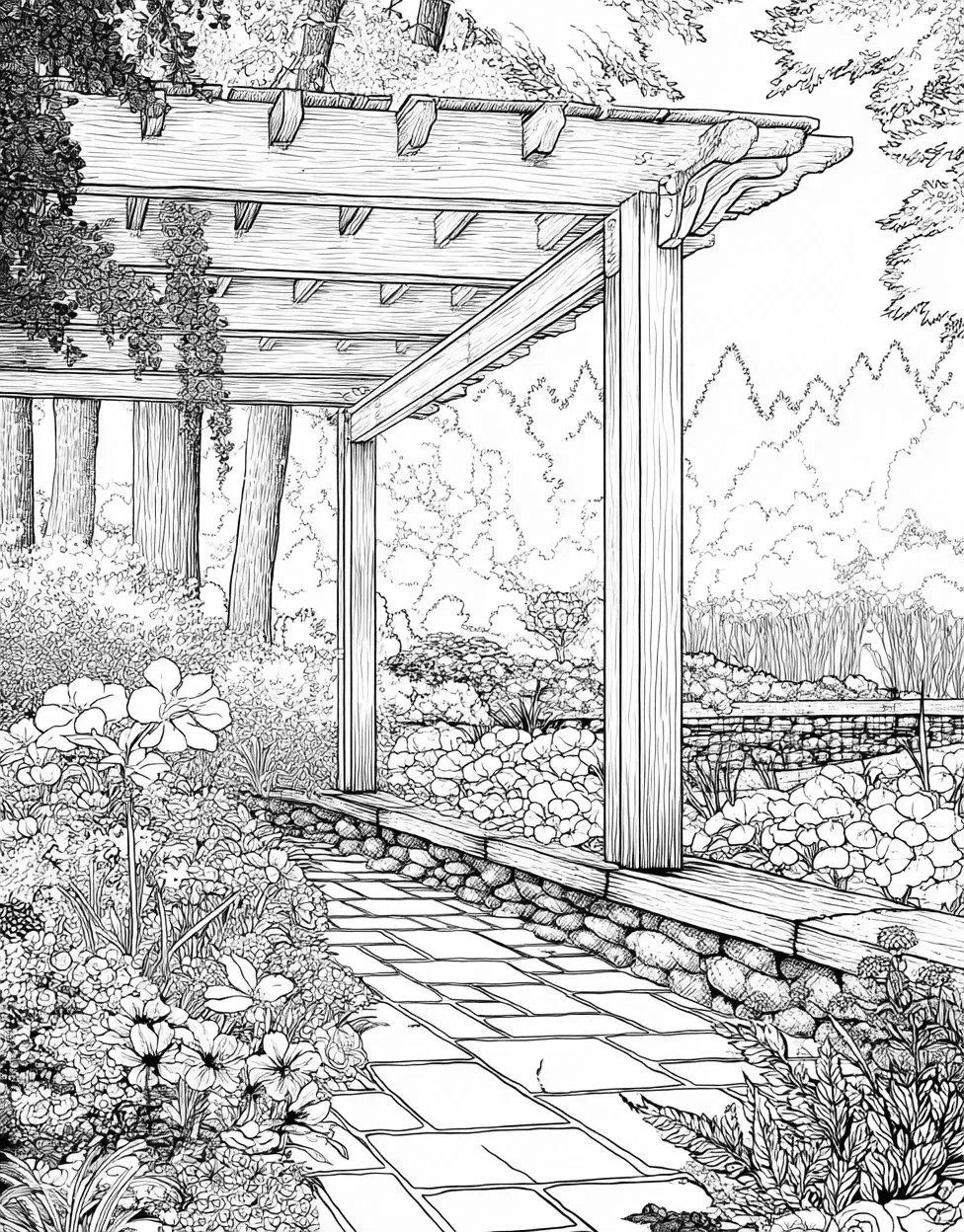 Relaxation Color Book, Garden Colouring Pages for Adults, Free Coloring Pages Pdf Format, Pergola Coloring, Pergola Dreams Artful Escape on Paper main 1