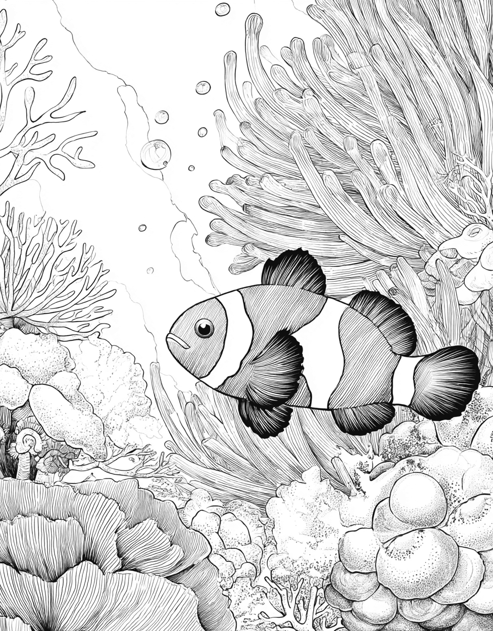 Coloring Food Best Clownfish, Coloring Pages for Adults Free Printable, Relaxation Color Book, Ocean Life Colouring Pages for Teenage, Vibrant Clownfish Art for Creative Minds main 1