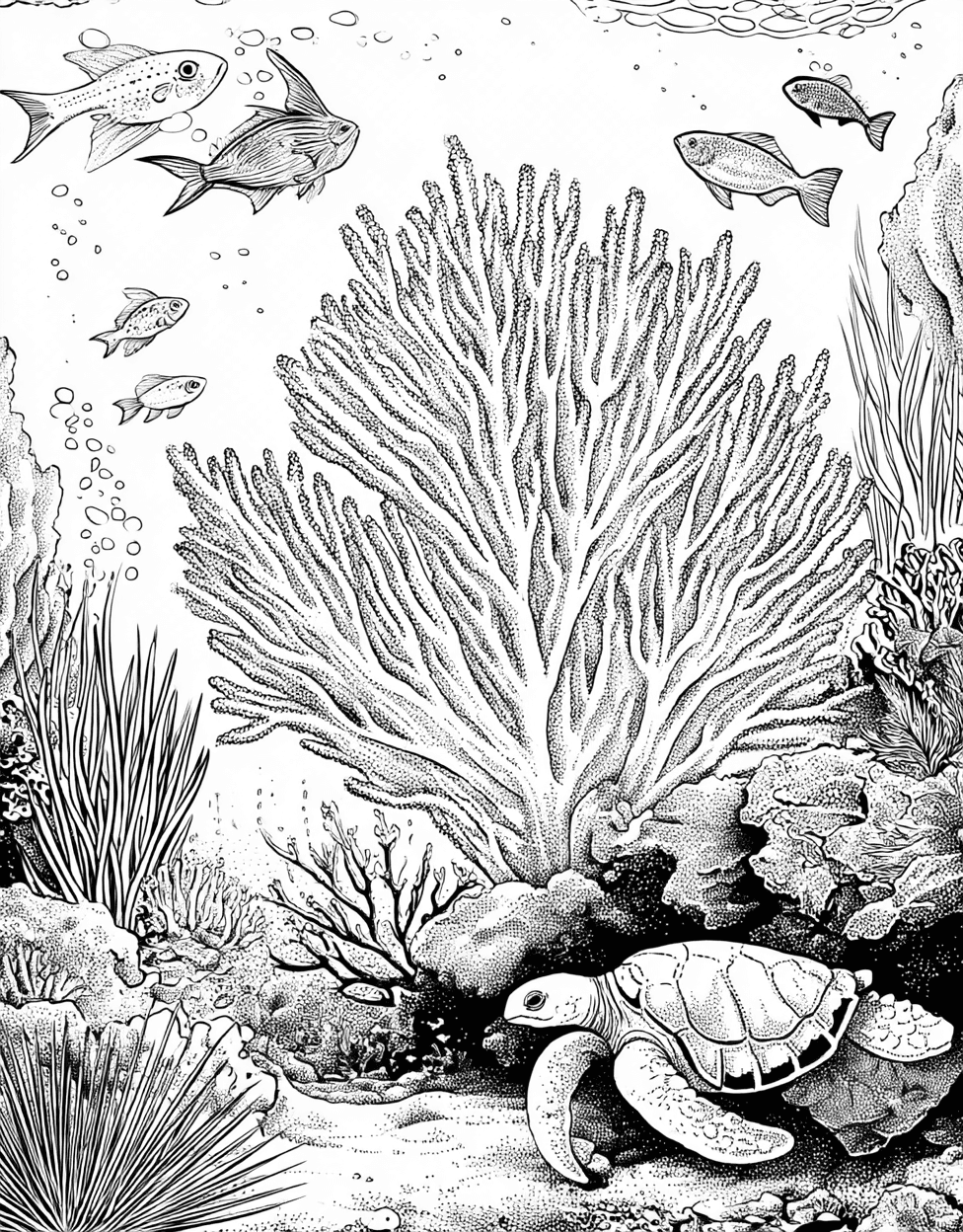 Coral Polyp Coloring, Free Coloring Pages for Adults to Print, Coral Polyp Art Adventure Dive into Creativity, Relaxation Color Book, Ocean Life Colouring Pages for Womens main 1
