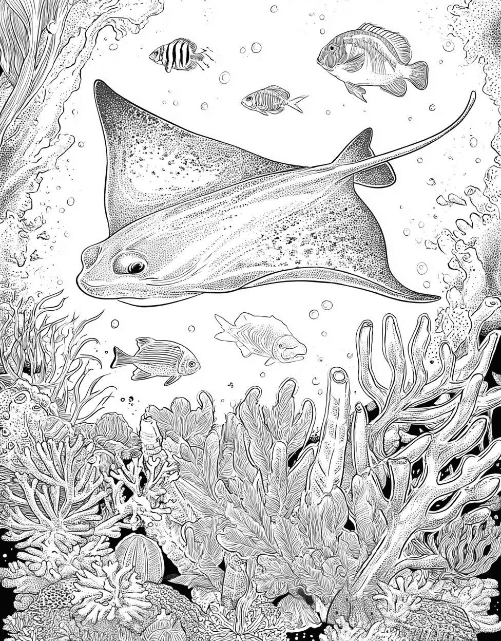 Vibrant Electric Ray Art Adventures Await, Stress Relief Color Book, Ocean Life Colouring Pages for Teens, Free Color Pages for Adults, Electric Ray Coloring main 1