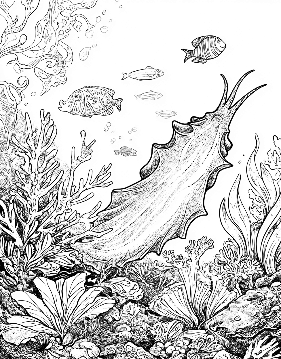 Sea Cucumber Coloring, Free Coloring Pages Pdf Format, Relaxation Color Book, Ocean Life Colouring Pages for Women, Underwater Fun Sea Cucumber Art Adventure main 1