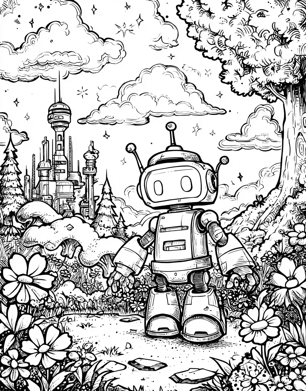 Free Printable Coloring Pages for Adults, Robot Pet Coloring, Stress Relief Color Book, Cute Characters Colouring Pages for Teenage, Vibrant Robot Pet Adventures Await main 1