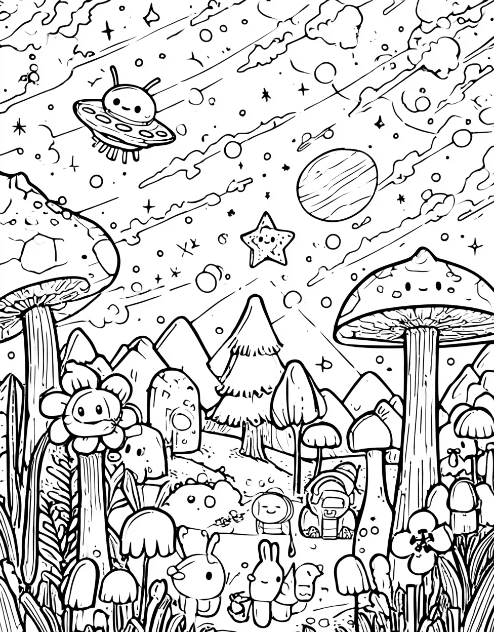 Cosmic Cuties Alien Baby Art Adventures, Stress Relief Color Book, Cute Characters Colouring Pages for Women, Free Coloring Pages to Print, Alien Baby Coloring main 1