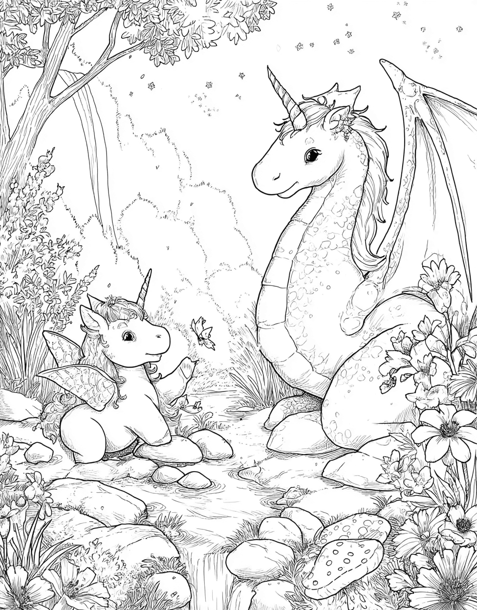 Coloring Pages Printable Free, Fairy Tale Coloring, Whimsical Fairy Tale Art for Imagination, Stress Relief Color Book, Cute Characters Colouring Pages for Adults main 1