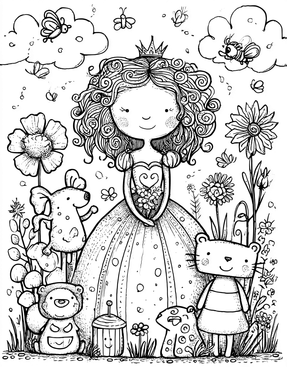 Princess Doll Coloring, Relaxation Color Book, Cute Characters Colouring Pages for Adults, Free Coloring Pages for Adults, Enchanting Princess Doll Art Adventures main 1