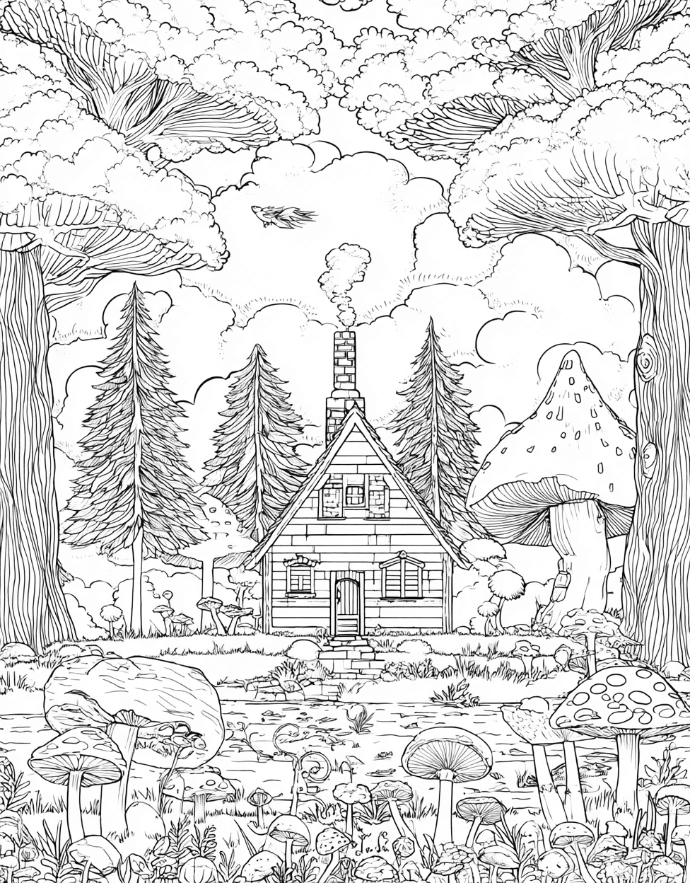 Free Printable Girly Coloring Pages, Coloring Adult Horror Cabin, Charming Cabin Scenes to Brighten Your Day, Stress Relief Color Book, Adventure Colouring Pages for Adult main 1