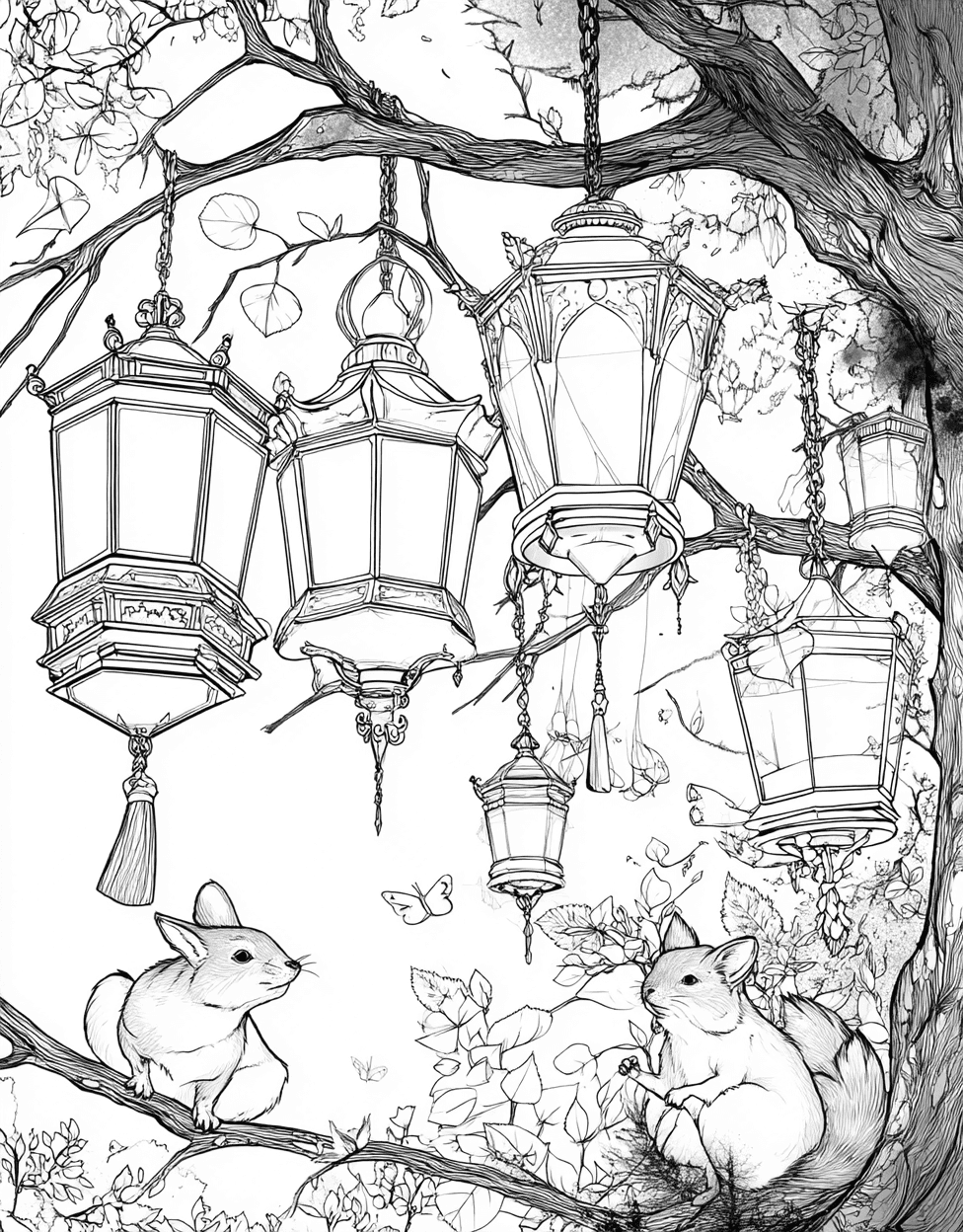 Coloring Halloween Scary Lantern, Lantern Dreams Pages to Brighten Your Art, Relaxation Color Book, Adventure Colouring Pages for Adults, Free Coloring Pages for Adults main 1