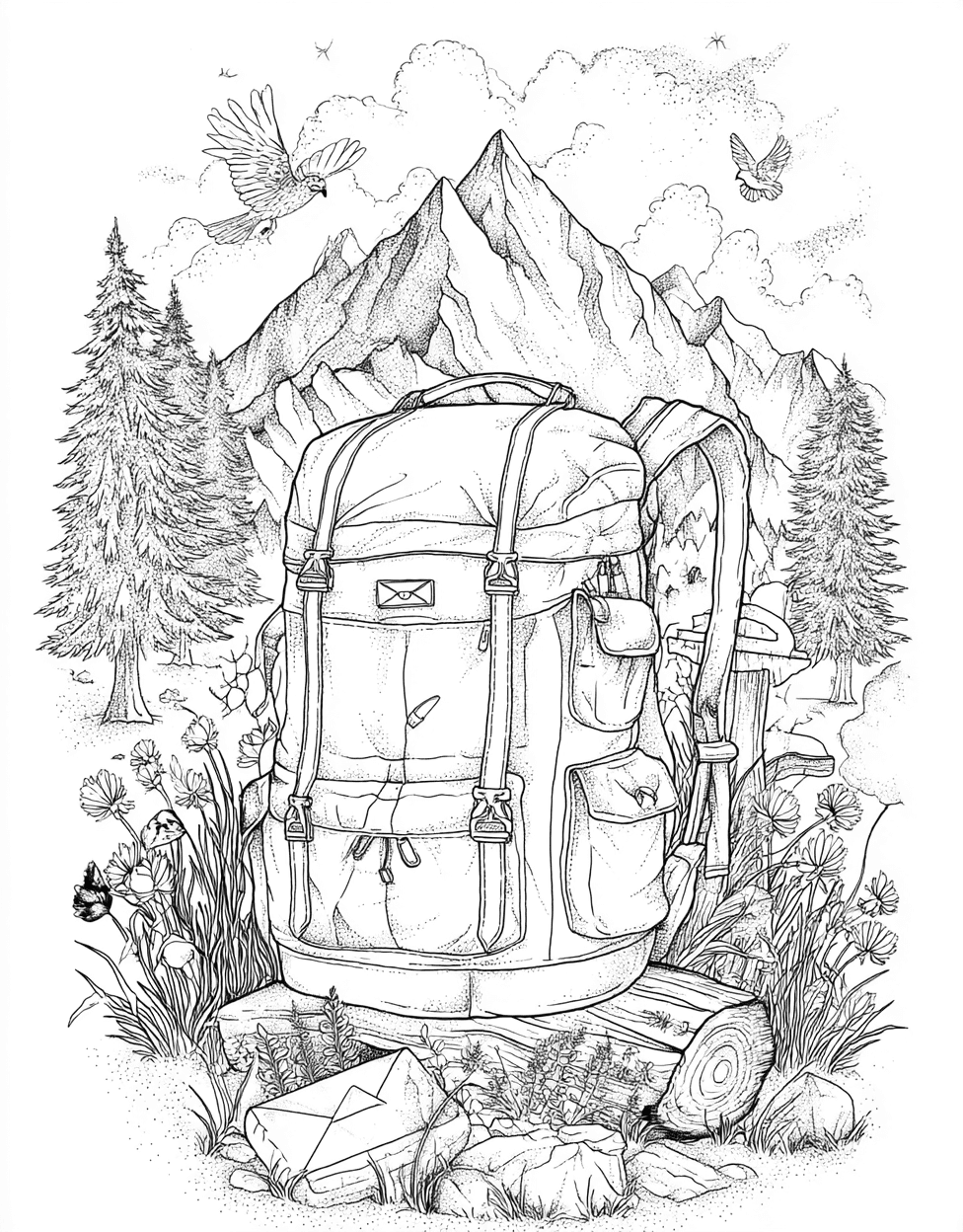 Relaxation Color Book, Adventure Colouring Pages for Adult, Rucksack Adventures Art for Your Imagination, Rucksack Coloring, Free Coloring Book Pages for Adults main 1