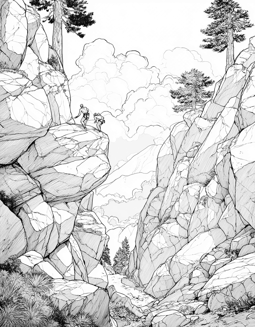 Bold Rocks Bouldering Art Pages, Free Color Pages for Adults, Relaxation Color Book, Adventure Colouring Pages for Teen, Bouldering Coloring main 1