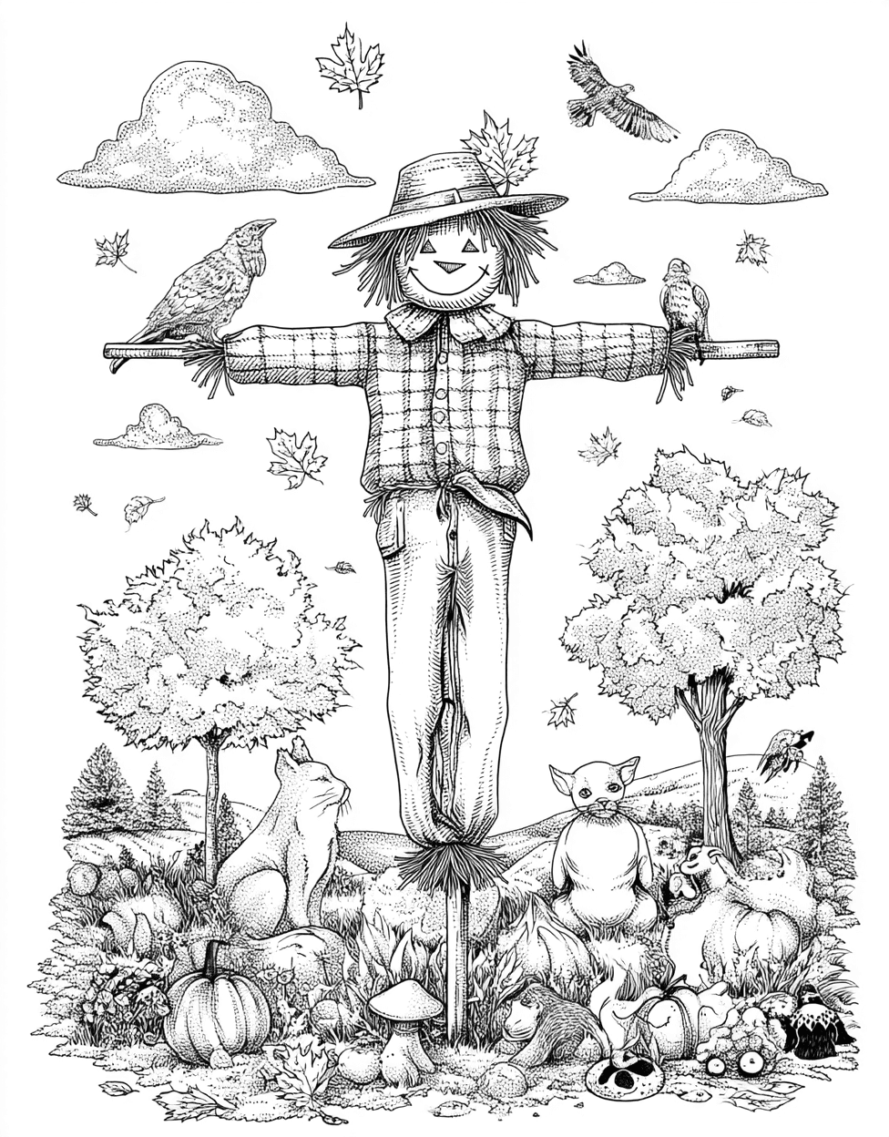 Stress Relief Color Book, Seasonal Colouring Pages for Womens, Whimsical Scarecrow Art Unleash Your Imagination, Coloring Pages for Adults Free, Coloring Preschool Alphabet Scarecrow main 1