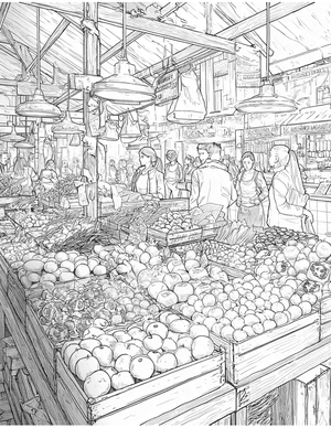 Free Food market stall Coloring Pages - 1