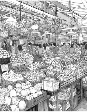 Free Food market stall Coloring Pages - 2