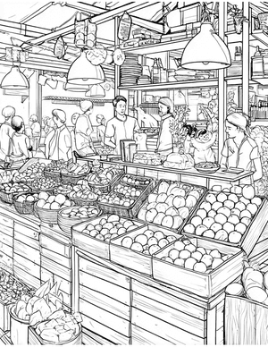 Free Food market stall Coloring Pages - 3