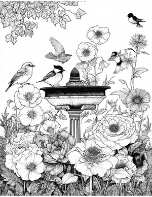 Free Birdbath Coloring Pages - 1