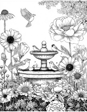 Free Birdbath Coloring Pages - 2