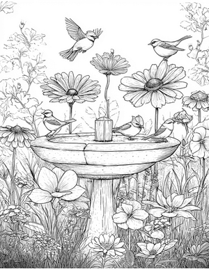 Free Birdbath Coloring Pages - 3