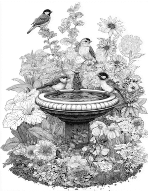 Free Birdbath Coloring Pages - 4