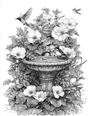 Free Birdbath Coloring Pages - 5