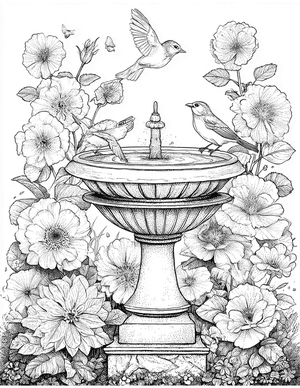 Free Birdbath Coloring Pages - 7