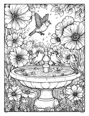 Free Birdbath Coloring Pages - 11
