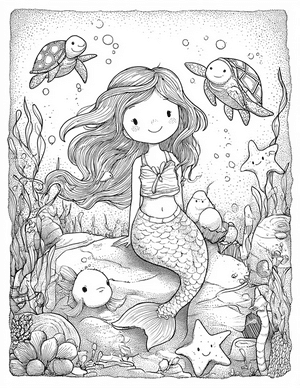 Free Mermaid Friend Coloring Pages - 7